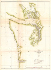 Wall Mural - old map U.S. Coast Survey Chart Washington Coast, Puget Sound, Vancouver, 1857