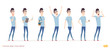 Young man character in different poses and situation. Modern flat cartoon style.