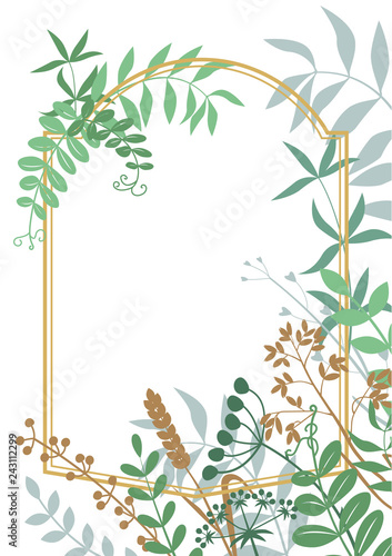 Frame of leaves, flowers and twigs. Can be used as a background for wedding i...
