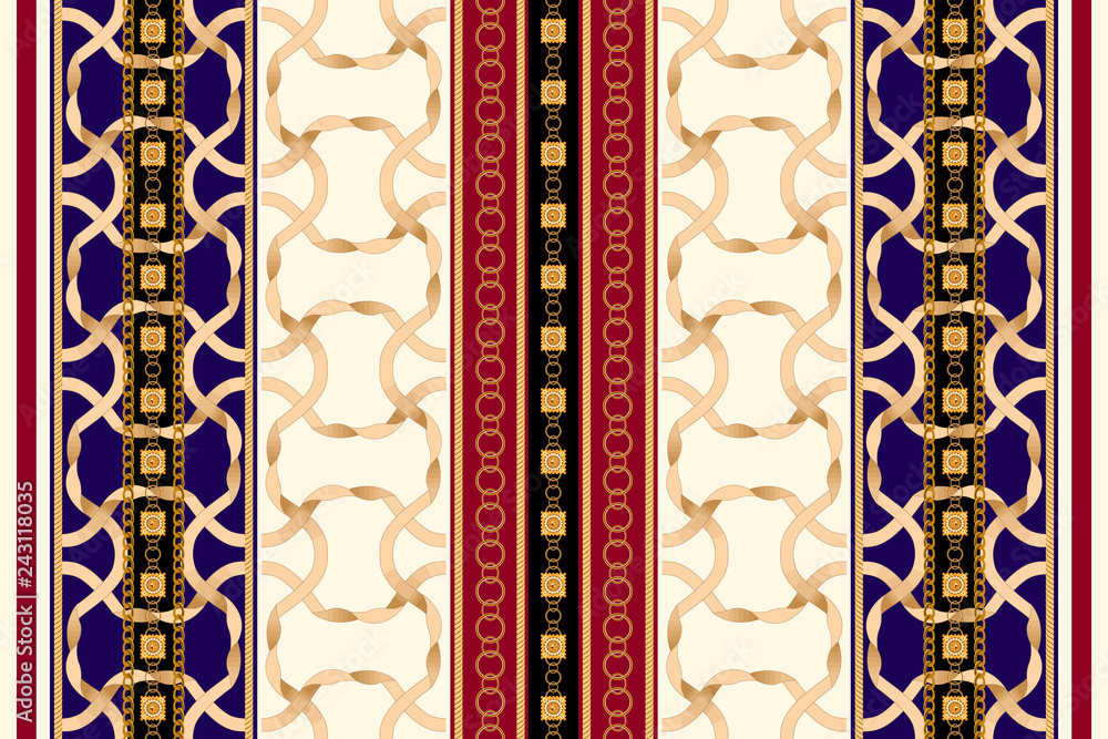 Baroque striped seamless pattern with golden ribbons and chains ...