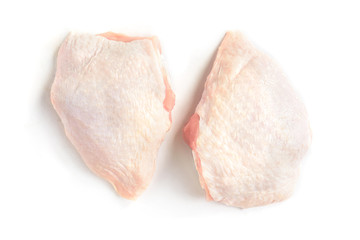 Wall Mural - Raw chicken thighs isolated on white background.