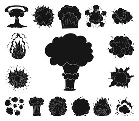 Wall Mural - Different explosions black icons in set collection for design.Flash and flame vector symbol stock web illustration.