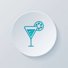 Wall Mural - cocktail with lemon slice icon. Cut circle with gray and blue la