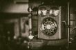 © Dawid - Old vintage wall mount telephone with brass bells in monochrome - retro photography