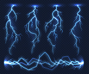 realistic lightnings. electricity thunder light storm flash thunderstorm in cloud. nature power ener