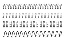 Realistic Iron Spiral. Notebook Bind Calendar Spring Notepad Spiral Ring Note Paper Sheet Iron Wire. Metal Binder Vector Templates
