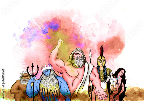 Cuadros en Lienzo An illustration of the Greek and Roman gods of Mount Olympus looking down from t