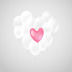 Poster - Pink heart air balloon with white balloons. Vector illustration