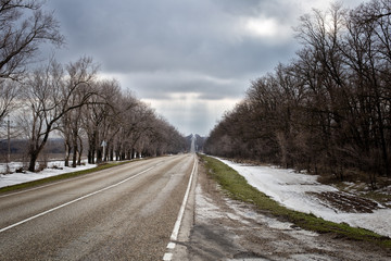 landscape road field snow clouds sky blue beauty nature Russia