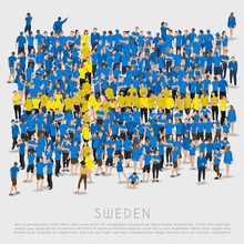 Crowd Of People In Shape Of Sweden Flag : Vector Illustration