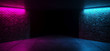 Modern Futuristic Sci Fi Retro Elegant Club Disco Party neon GLowing Purple PInk Blue Grunge Bricks Concrete Room With Glowing Lights Empty Stage Background 3D Rendering