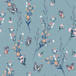 Beautiful vintage Meadow flowers blowing in the wind with butterflies soft and gentle seamless pattern on vector design for fashion,fabric,wallpaper and all prints