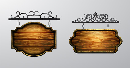 Wall Mural - hanging, wooden Board vector, wooden object for text.