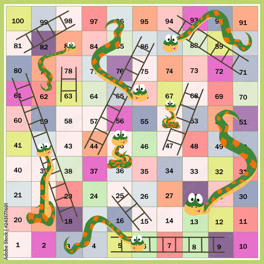 Snakes and ladders boardgame for children. Cartoon style. Vector ...