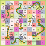Fototapeta Dinusie - Snakes and ladders boardgame for children. Cartoon style. Vector illustration.
