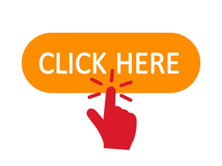 Wall Mural - click here button with hand pointer clicking. click here web button. isolated website buy or registe
