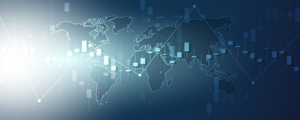 Wall Mural - Stock exchange chart market investment trading with world map. Trading platform. Business graph. Vector Illustration