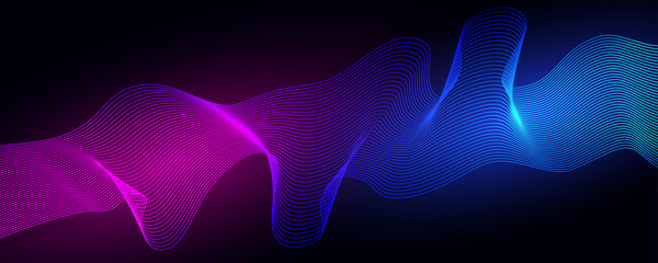 Canvas Print - colored dynamic waves on a dark background.geometric abstract background with lines . vector illustr