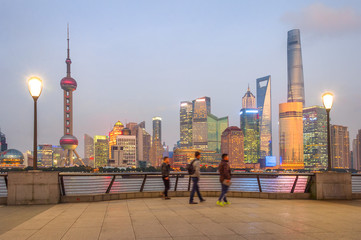 Fototapete - illuminated evening Shanghai cityscape view