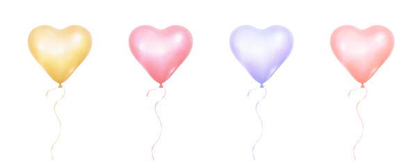 Wall Mural - Valentines Day balloons. Bunch of realistic pastel colors balloons of heart shape.