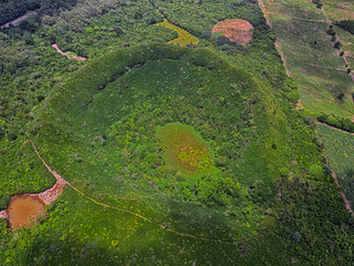 Aerial view of 'Trou Kanaka' extinct volcano located near Bois Cheri, Mauritius