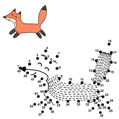 Poster - Connect the dots and draw a cute fox. Numbers game for children. Vector illustration