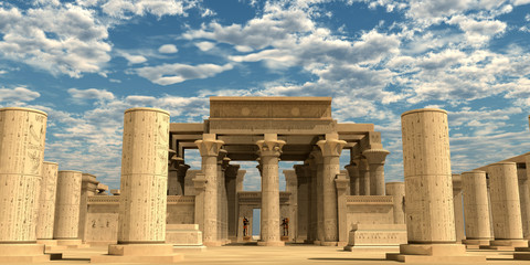 Wall Mural - temple of ancient pharaohs - a temple from the egyptian old kingdom full of statues of ancient gods 