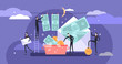 Corruption vector illustration. Flat tiny persons money laundering concept.