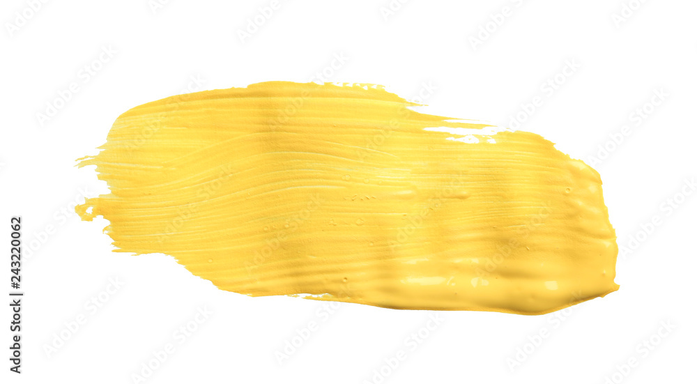 Abstract brushstroke of yellow paint isolated on white - obrazy, fototapety, plakaty 