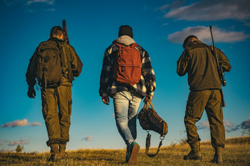 Wall Mural - Hunters with shotgun gun on hunt. Hunting in Russia.