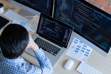 Wall Mural - developer programming and coding technology. website design safety of the social world cyberspace co