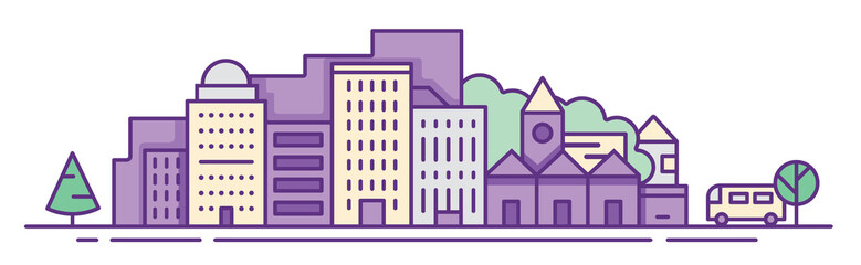 Modern vector illustration of urban landscape. Flat design city. Set of buildings. Creative background. Panorama 2