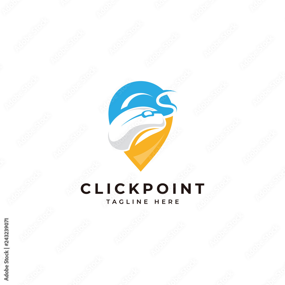 Click pin point logo, computer mouse and location marker icon vector ...