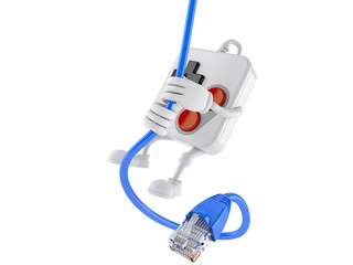 Canvas Print - Gamepad character swinging on network cable