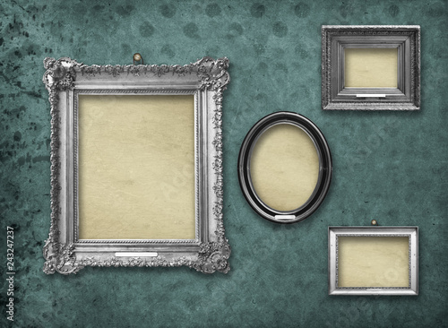 Set Of Wooden Vintage Silver Baroque Frames For Museum Set Of Wooden Vintage Silver Baroque Frames For Museum