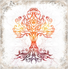 Aufkleber - tree of life symbol on structured ornamental background, yggdrasil.