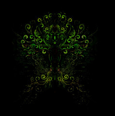 Poster - tree of life symbol on structured ornamental background, flower of life pattern, yggdrasil.