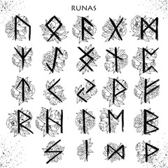 Set of Old Norse Scandinavian runes. Rune alphabet. 