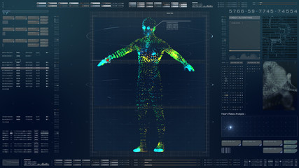 Aufkleber - Futuristic motion element user interface information technology virtual biomedical holographic human body scan diagnostic with data and telemetry head up display for background computer desktop screen