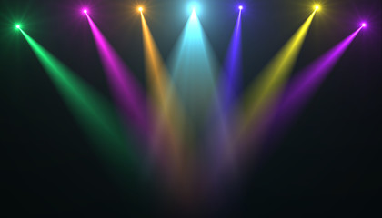 Wall Mural - abstract of empty stage with colorful spotlights or several bright projectors for scene lighting eff