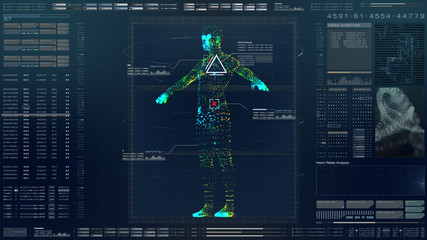 Aufkleber - Futuristic motion element user interface information technology virtual biomedical holographic human body scan diagnostic with data and telemetry head up display for background computer desktop screen