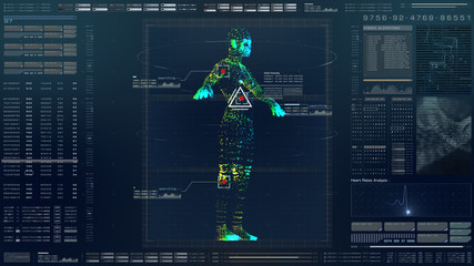 Aufkleber - Futuristic motion element user interface information technology virtual biomedical holographic human body scan diagnostic with data and telemetry head up display for background computer desktop screen