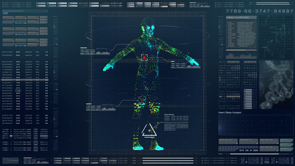 Aufkleber - Futuristic motion element user interface information technology virtual biomedical holographic human body scan diagnostic with data and telemetry head up display for background computer desktop screen