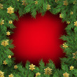 © artifex.orlova - Red background with Christmas tree branches. Festive Xmas template of green branch of pine. EPS 10