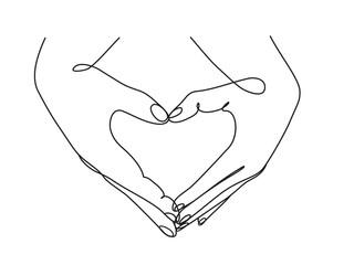 continuous line drawing of hands showing love sign