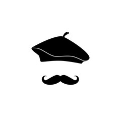 Wall Mural - french man in beret, gentleman vector icon.