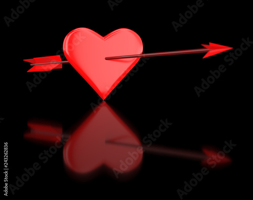 Red Heart With Arrow On A Black Background 3d Illustration Buy