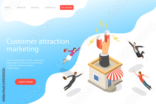 Fotografía Flat isometric vector landing page template for client attracting, customer retention strategy, support and satisfaction