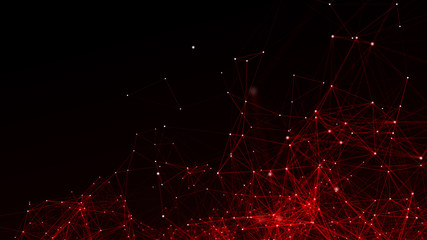 Abstract red polygonal space. Molecular structure and communication. Network connection structure. Big data digital background. 3d rendering.