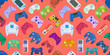Video game controller background Gadgets seamless pattern Colored Living Coral